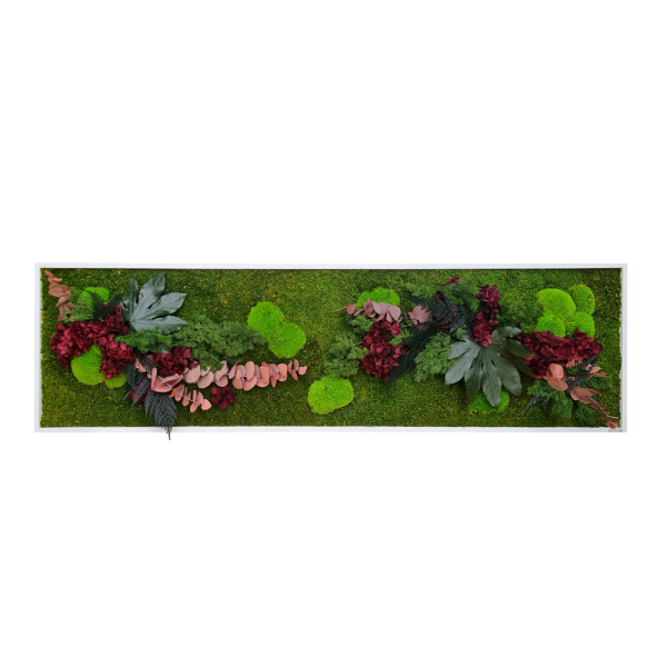 Plant picture jungle design with red highlight plants 140x40cm solid wood (white)